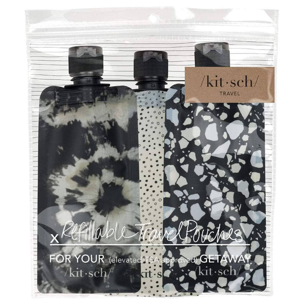 Refillable Travel Pouches 3pc Set - Black & Ivory - Anything Mama Co.