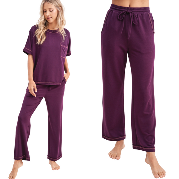 Jalen Cozy Lounge Set Eggplant - Anything Mama Co.