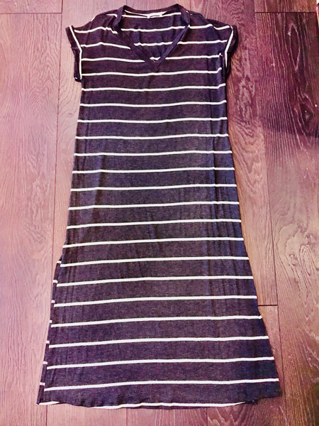 Charcoal Stripe Knit Dress - Anything Mama Co.