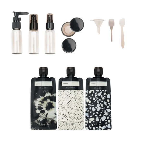 Refillable Ultimate Travel 11pc Set - Black & Ivory - Anything Mama Co.