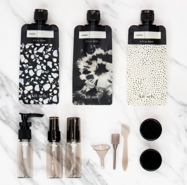 Refillable Ultimate Travel 11pc Set - Black & Ivory - Anything Mama Co.