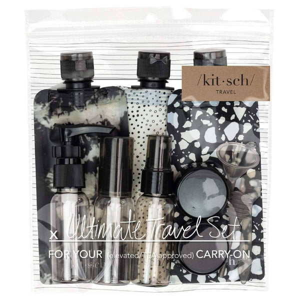 Refillable Ultimate Travel 11pc Set - Black & Ivory - Anything Mama Co.