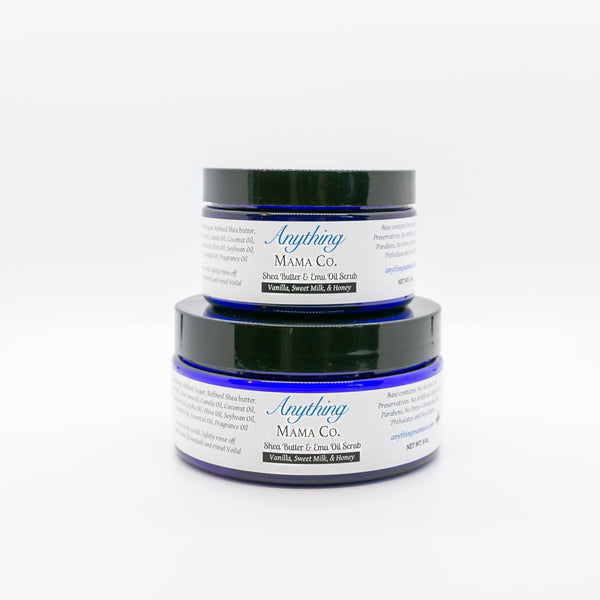 Shea Butter with Emu Oil Scrub Vanilla, Sweet Milk, & Honey - Anything Mama Co.